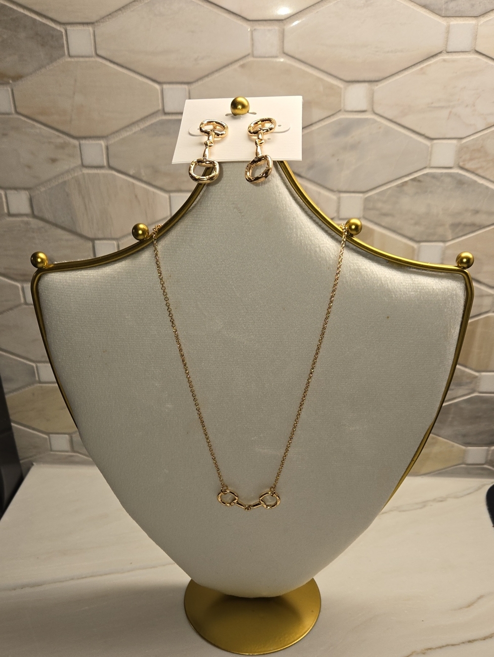 Set - Gold Horsebit Link Western Necklace and Earrings Set - Equestrian